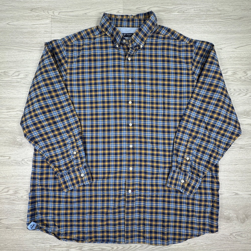 Cremieux Mens Button Down Shirt Plaid Blue Yellow 3XT Tall Long Sleeve Cotton